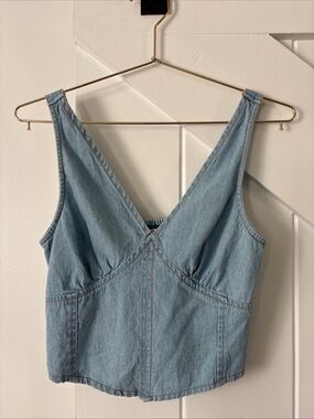 Lone Star Denim V Neck Tank Top Size Small Smocked Western Light Wash
